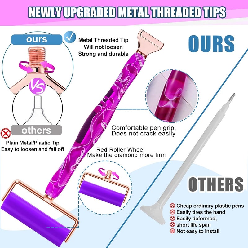 Heyseri 10PCS Diamond Painting Pen Accessories Tools Set, Ergonomic Diamond Art Pen and 6 Painting Glue Clay, Exquisite Stainless Steel Metal Pen Tips, Comfort Grip and Faster Drilling (Purple) - Image 3